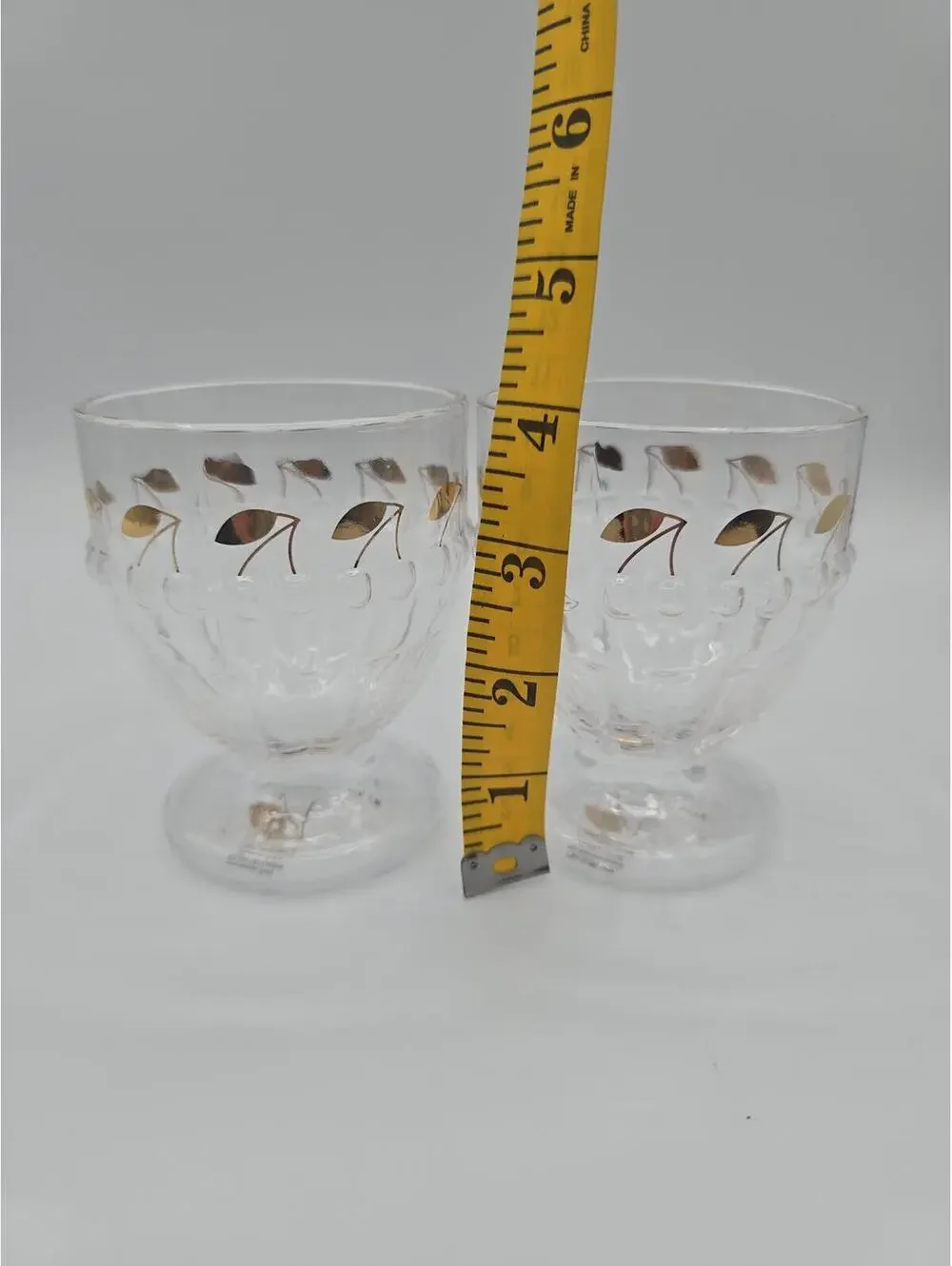 Anthropologie Clear Glass Pedestal Goblets Gold Leaf Pattern Set of 2